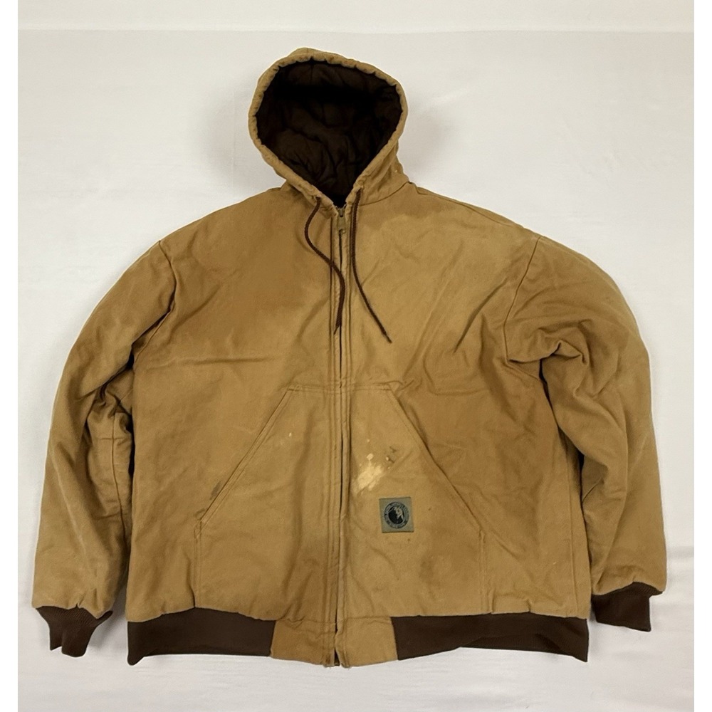Distressed Berne Men's Heritage Duck Hooded Active Work Jacket Brown XXL HJ51BDR